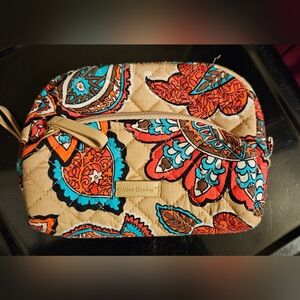 #635 Vera Bradley Quilted Tan and Red Floral Cosmetic Bag